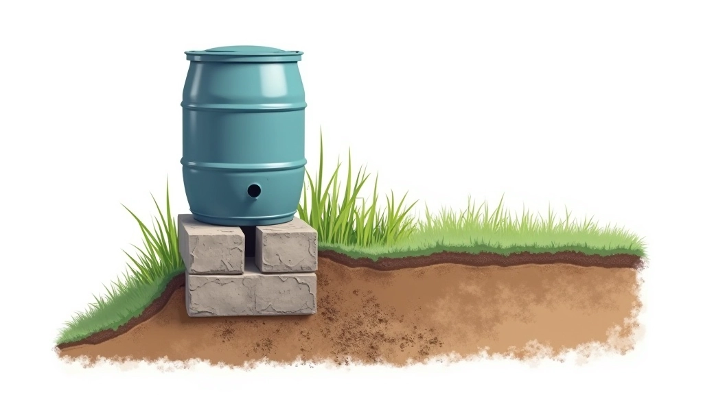 Side profile diagram showing proper barrel positioning on sloped ground with foundation blocks ensuring level placement
